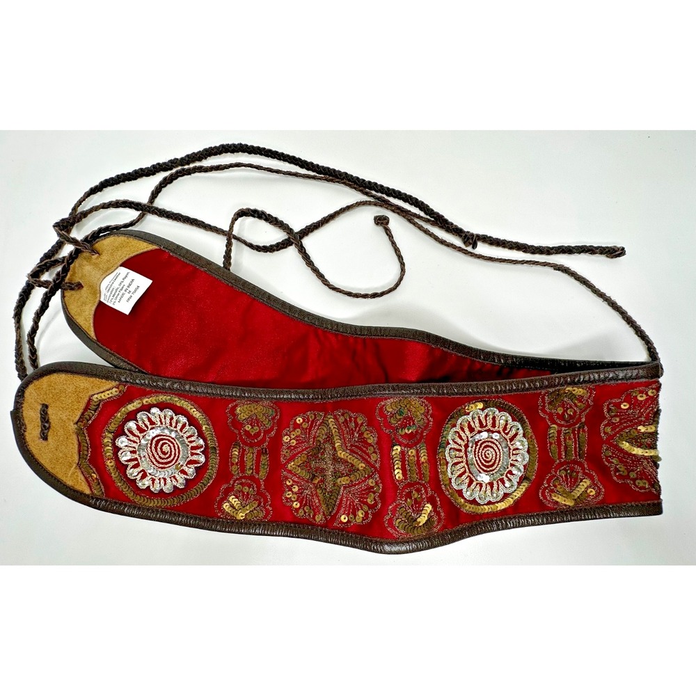 Abercrombie & Fitch Belt Women Medium Red Sequin Leather Boho Festival Y2K